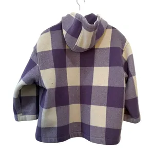 United Colors of Benetton Hooded Wool Coat Purple Plaid Women’s 38 thumbnail 7