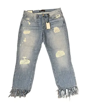 3X1 Fringe Hem Crop‎ Straight Leg Jeans Distressed Mid -Rise Cotton 31 Women NWT thumbnail 1