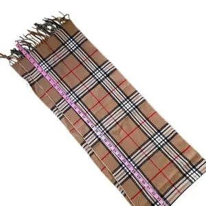 Tan Check Plaid fringe scarf thumbnail 4