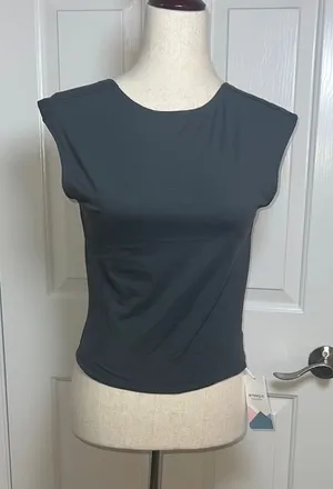 Grey Fitted Muscle Tee with High‎ Neck Gray Size L thumbnail 1
