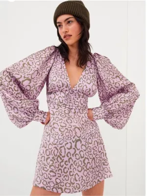 For Love & Lemons June Mini Dress in Purple Animal Print thumbnail 1
