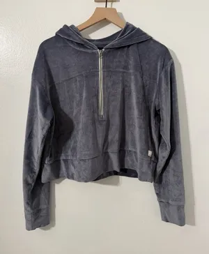 Vuori Haven Half Zip Velour Hoodie Azure Soft Blue Gray Large Cozy thumbnail 1