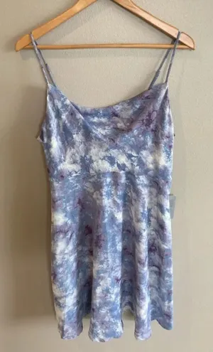 ASTR THE LABEL Purple Marble Spaghetti Strap Mini‎ Dress Large Scoop Neck NWT thumbnail 1