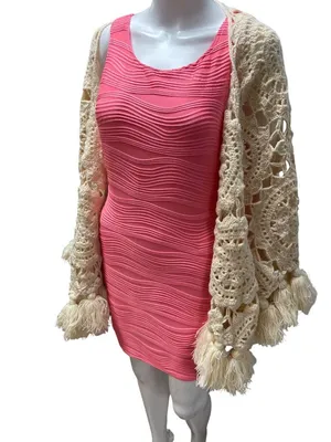 Free People wms cream beige crochet bohemian cardigan cover shawl OS SKU 10-792 thumbnail 12
