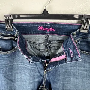 WRANGLER Blue Denim Pockets Distressed Bootcut Jeans 10 Rodeo Cowgirl Festival thumbnail 5