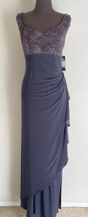 Alex Evenings Glitter MobWife Office Siren‎ Dainty Formal Gown 14 Smoke thumbnail 1