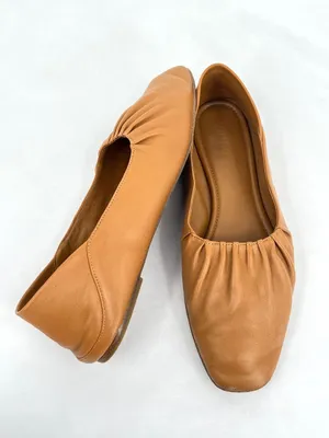 Vince Kali Gathered Ruched Camel Tan Soft Nappa Leather Ballet Flat US 7.5 thumbnail 10
