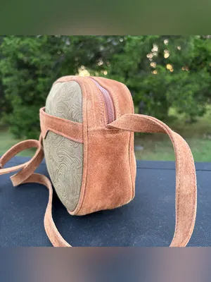 Vintage Made in Italy Embossed Tooled Leather Suede Crossbody Bag Brown Boho thumbnail 5