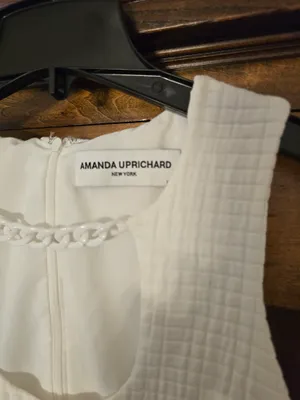 O Amanda Uprichard White Textured Chain-Detail Mini Dress Xs thumbnail 2