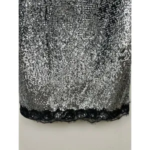 Gianni Bini Lilly Sisto Allegra Sequin Slip Midi Dress Silver Lace Trim US 6 NWT thumbnail 10