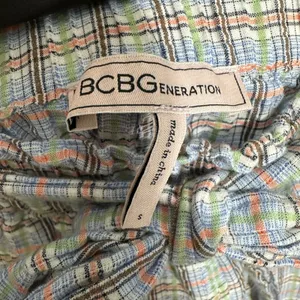 BCBGeneration Plaid Pants Womens S Blue Multi Paperbag Waist Tie Cotton Trousers thumbnail 5