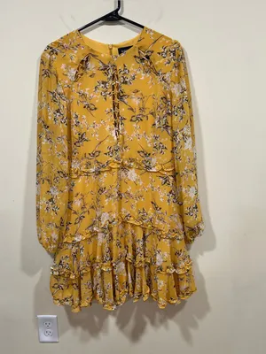 NWT Bardot Tiered Floral Long Sleeve L romantic ruffled tiers lace up neckline thumbnail 4