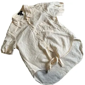 Theory Tie Front 100% Linen Top Womens P Minimalist Capsule Short Sleeve thumbnail 3