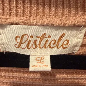 Listicle Tan Oversized Polo Sweater - Boho Ribbed Knit - Large Neutral Beige thumbnail 4