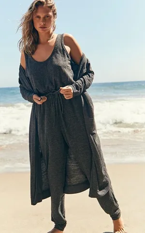 Free People FP Beach Bicoastal Romper Charcoal Gray Size Small Lounge thumbnail 1