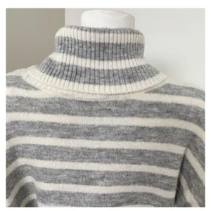 $75 LOFT - tunic style turtleneck sweater, gray and cream striped M thumbnail 8