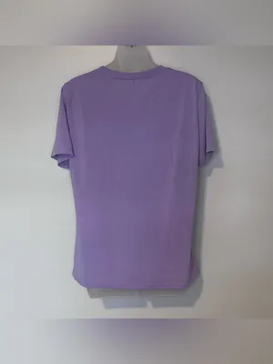 Women’s Lavender Purple Pleated Neck Short Sleeve Top Large thumbnail 2