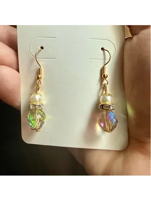 Gold Crystal Bead & Pearl Dangle Earrings ✨ Handmade Fairycore / Coquette Jewelr thumbnail 3