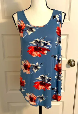 Twenty ten|| Blue floral/ black and white striped buttery soft tank top thumbnail 1