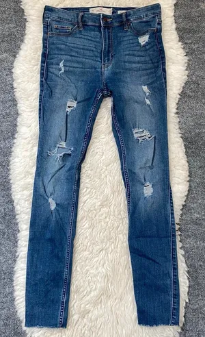Hollister Blue Denim High Rise Super Skinny Jeans Distressed Casual Grunge thumbnail 1