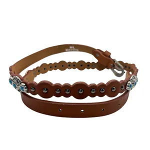 Western‎ Turquoise Studded Brown Faux Leather Scalloped Belt M/L Concho Silver thumbnail 2