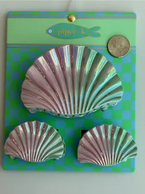 Piper k nwt Iridescent Pink & Green Shell hair claw clip Set seashell thumbnail 3