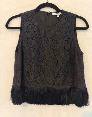 Derek Lam 10 Crosby Black Lace Fringe Hem Sleeveless Cropped‎ Top Size 6 thumbnail 1