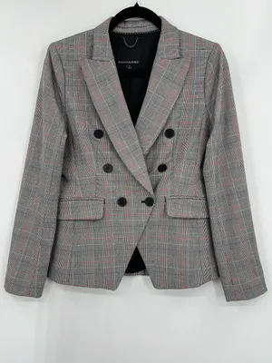 Banana Republic Glen Blazer Jacket Plaid Print Double-Breasted Stretch Size 2 thumbnail 8