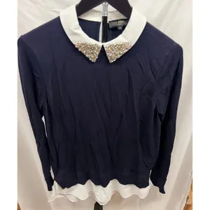 Ted Baker Liaylo Sparkle Rhinestone Collar Layered Sweater in Dark Navy Sz 2 thumbnail 4