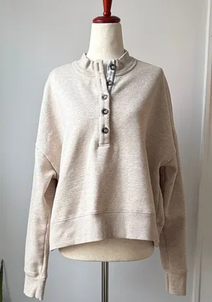 Evereve Beige Button-Up Sweatshirt Size Medium Women’s Henley Cotton Blend thumbnail 1