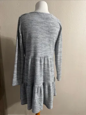American Eagle Outfitters Heather Gray Ribbed Tiered Dress thumbnail 4