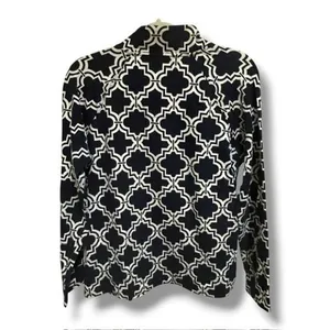 Crown Ivy Beach Navy White Quatrefoil Quarter‎ Zip Pullover L Preppy Coastal Top thumbnail 7