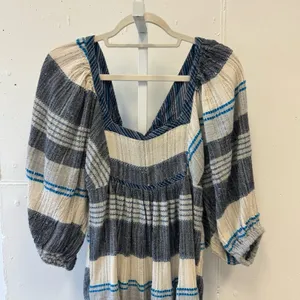 Free People All Lined Up Multi Striped Gauzy Mini Dress Boho Lightweight Blue Sm thumbnail 6