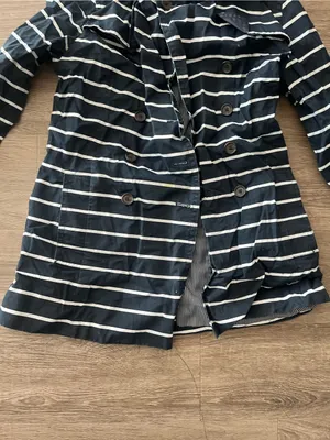 Banana Republic Double Breasted Cotton Trench Coat Womens MP Navy White Striped thumbnail 4