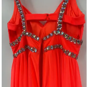 Sequin Hearts Y2K Neon Rhinestone Dress Sz 5 Prom Coral Pageant Bling Glam HOCO thumbnail 9