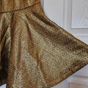 Mestiza New York Jody Metallic Gold Tweed‎ Square Neck Flutter Hem Midi Dress 2 thumbnail 5