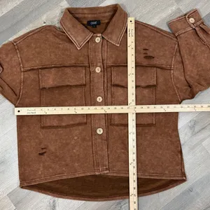 Oddy‎ Shacket Jacket Women Medium Large Brown Distressed Jersey Knit Cropped thumbnail 12