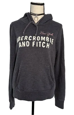 Abercrombie & Fitch New York Logo Hoodie Sweatshirt | Vintage Y2K Gray Medium thumbnail 1