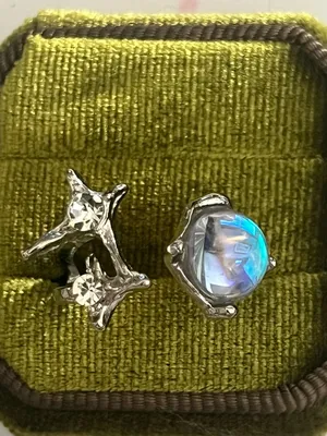 Cat Eye Design w/ Gorgeous Gemstones Open Statement Ring Size 7 Blue thumbnail 1
