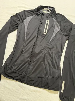 Athleta Womens‎ XS Black Gray Ruffle Full Zip Running Jacket Thumbholes Pockets thumbnail 1