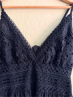 Ecowish Black Lace-Trim Tiered Midi Dress thumbnail 2