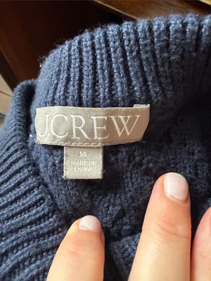 J. Crew 100% cotton Cable Knit Crewneck Sweater in Navy, medium thumbnail 2