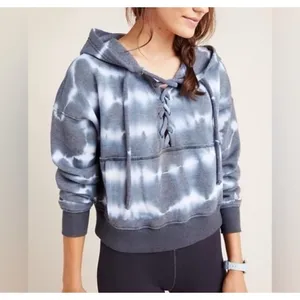 FP Movement Hoodie XS Blue Tie Dye Lace Up Cropped Sweatshirt Boho‎ Athleisure thumbnail 3