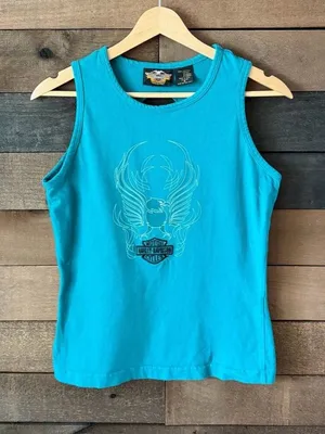 Vintage Harley Davidson Eagle Tank Top Turquoise Y2K Biker Tank thumbnail 1
