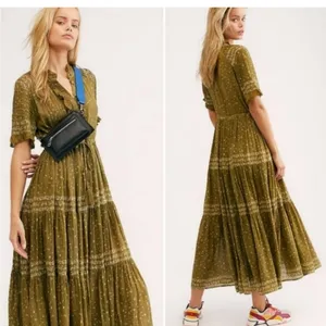 Free People Rare Feeling Maxi Dress Green Kiwi Combo Cottagecore Womens‎ Size XS thumbnail 4