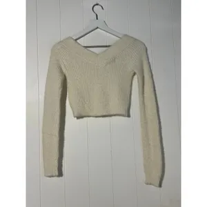 American Eagle Outfitters NWT XS Ribbed Cropped Off Shoulder Sweater Cream thumbnail 5