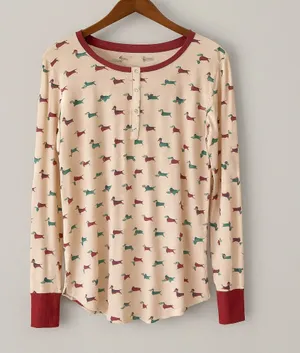 Kate Spade · Medium · Dachshund Print Pajama Top · Pink · Red Trim · Soft Knit thumbnail 1