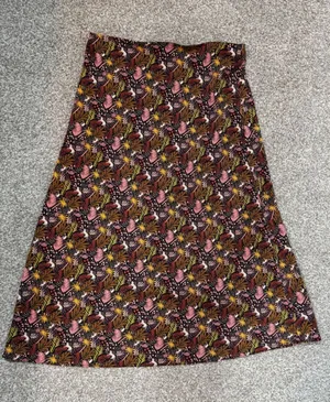 LOFT Women Medium Tropical Leopard Palm Print Midi Skirt A-Line Elastic Waist thumbnail 1