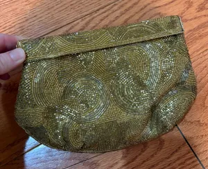 Vintage Gold Beaded Evening Clutch Wedding Formal Purse thumbnail 1