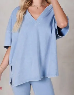 Boutique Mineral Washed V-Neck Shirt & Biker Shorts Set thumbnail 1